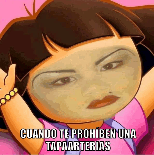 a cartoon of dora the explorer with a mask on her face