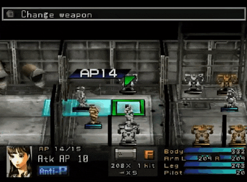 a video game with a change weapon button on the top