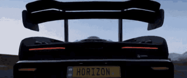 a black sports car with a horizon license plate