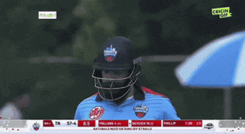 a cricket player wearing a helmet and a jersey that says ' tn ' on it