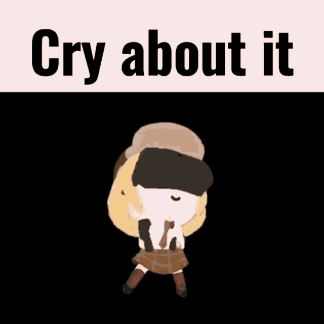 a cartoon of a girl wearing a virtual reality headset says cry about it .