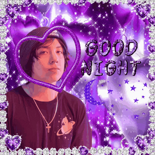 a picture of a man in a heart with the words good night on it