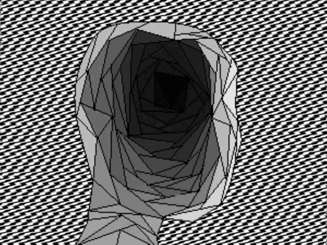a black and white drawing of a head with a hole in the middle
