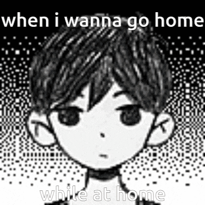 a black and white drawing of a boy with the words `` when i wanna go home while at home ''