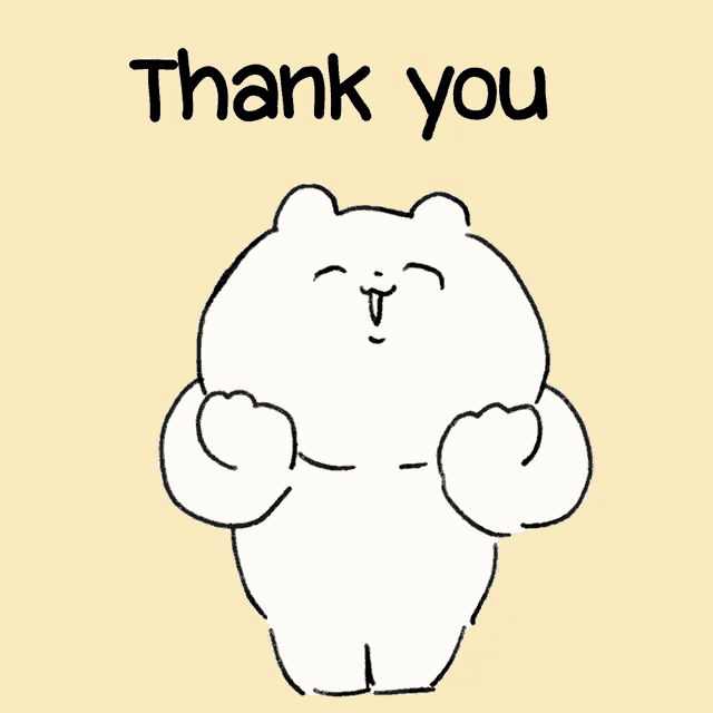 a cartoon drawing of a bear with the words thank you above it