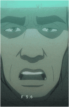 a close up of a man 's face with the letters f5.6 on the bottom right