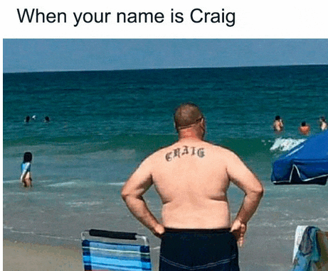 a man with the name craig on his back