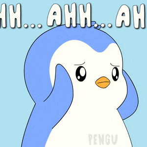 a blue and white penguin with the words ahh ahh ahh written above it
