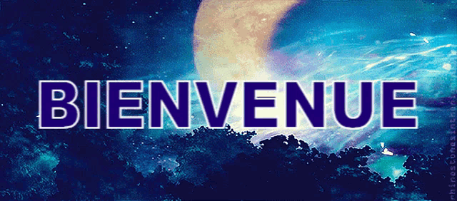 a sign that says bienvenue in front of a crescent moon