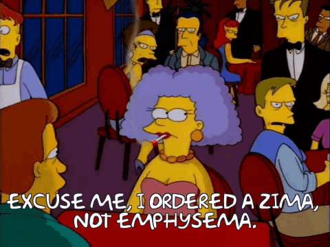 a cartoon of a woman saying excuse me i ordered a zima not emphysema