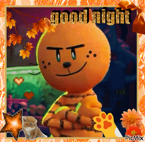 a picture of a stuffed animal that says good night on it