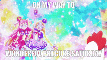 on my way to wonderful precure saturday with a chicken