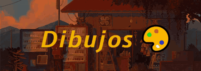 a painting of a building with the words dibujos written on it