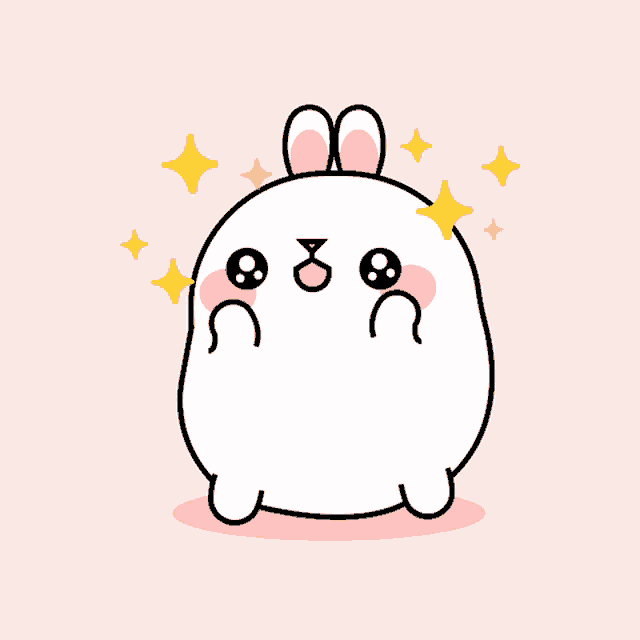 a cartoon drawing of a white bunny with a pink nose