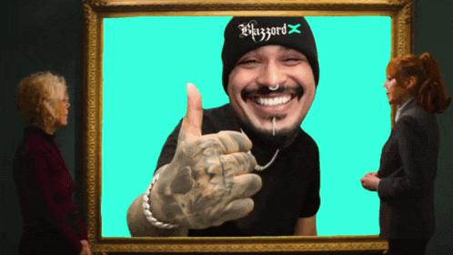 a man wearing a hat that says blizzard on it