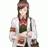 a cartoon of a woman in a lab coat holding a book .