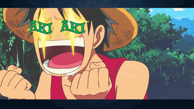 a cartoon of luffy with the word aki on his eyes