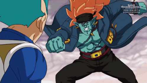 a cartoon of a man fighting another man with the words super dragon ball heroes on the bottom right