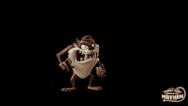 taz the devil from looney tunes is taking a selfie with a camera on a black background .