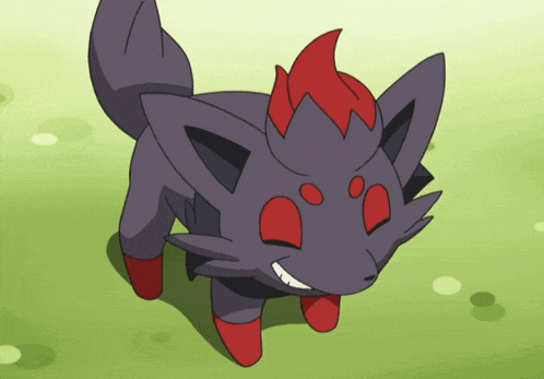 a cartoon pokemon with red eyes and red feet