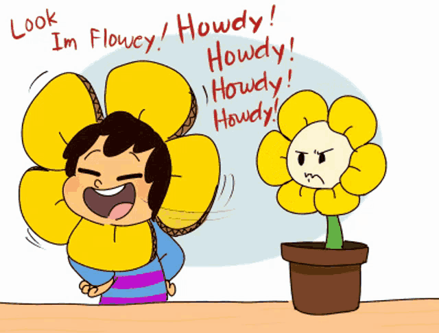 a cartoon of a flower saying look i 'm flowcy