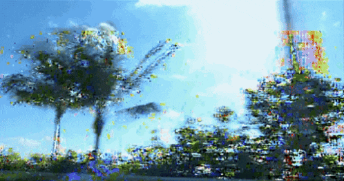 a painting of trees and a blue sky