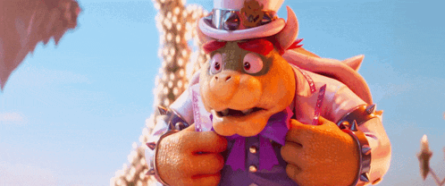 a cartoon character wearing a top hat and a bow tie .