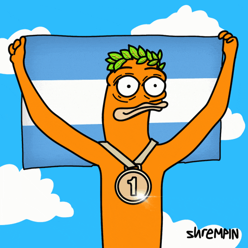 a cartoon of a man holding a flag and a medal with the number 3