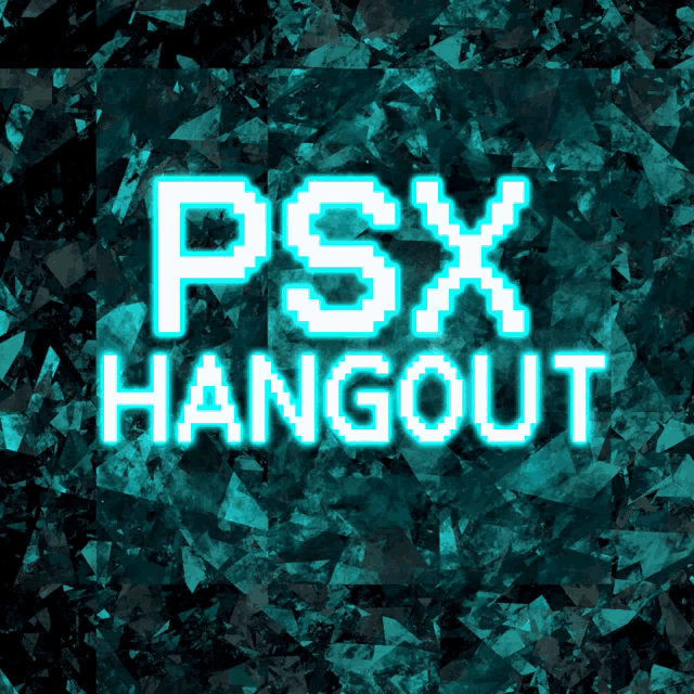 a neon sign that says psx hangout on a dark blue background