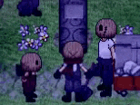 a group of cartoon characters standing next to each other in a video game .