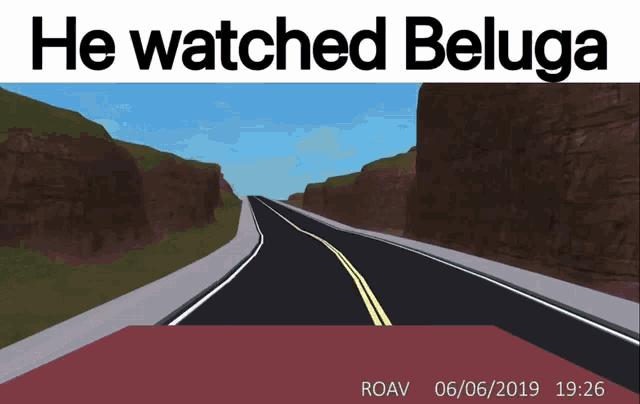 a road with the words he watched beluga on the bottom