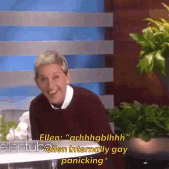 an animated image of ellen degeneres laughing and saying " arhhhgblhhh "