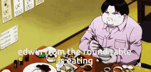 edwin from the round table is eating a cartoon