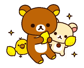 a brown teddy bear is holding a lemon next to another teddy bear