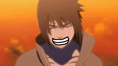 a cartoon character is crying and has a smiley face drawn on his face