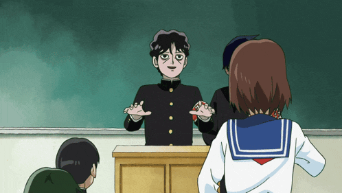 a cartoon of a boy giving a speech in front of a group of people