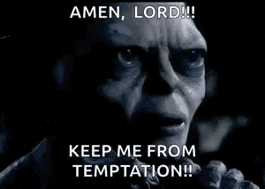 a black and white image of a man with the words amen lord keep me from temptation