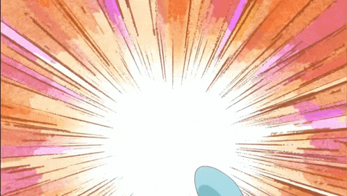 a cartoon drawing of a cartoon character with a burst of light