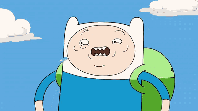 a cartoon character with a huge mouth and a hand on his chest