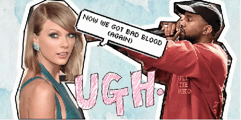 a drawing of taylor swift and kanye west with the words now we got bad blood again