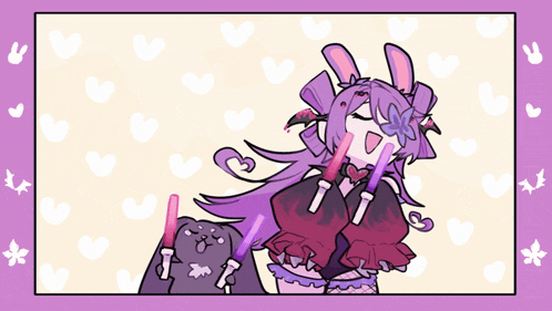 a cartoon drawing of a girl with bunny ears and a butterfly on her head
