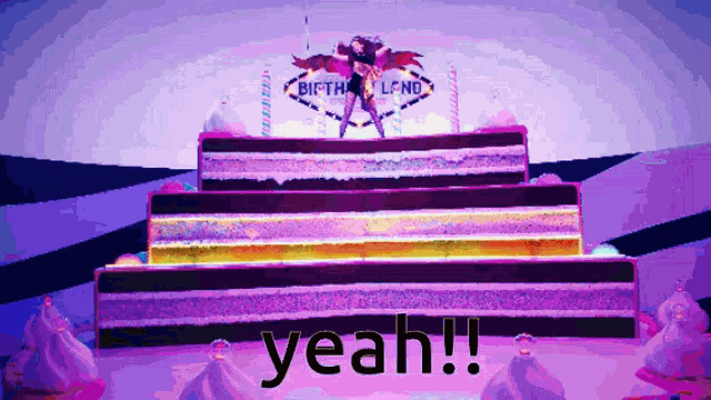 a birthday cake with a woman on top and the words " yeah " below it