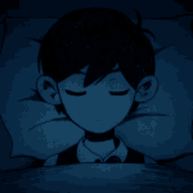 a drawing of a boy laying on a bed with a blue background