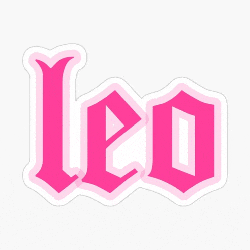 a pink leo sticker with a white border