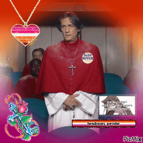 a man in a red cape has a badge that says baby dutch on it