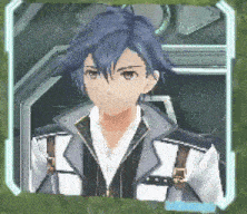 a man with blue hair and a white shirt is in a video game .