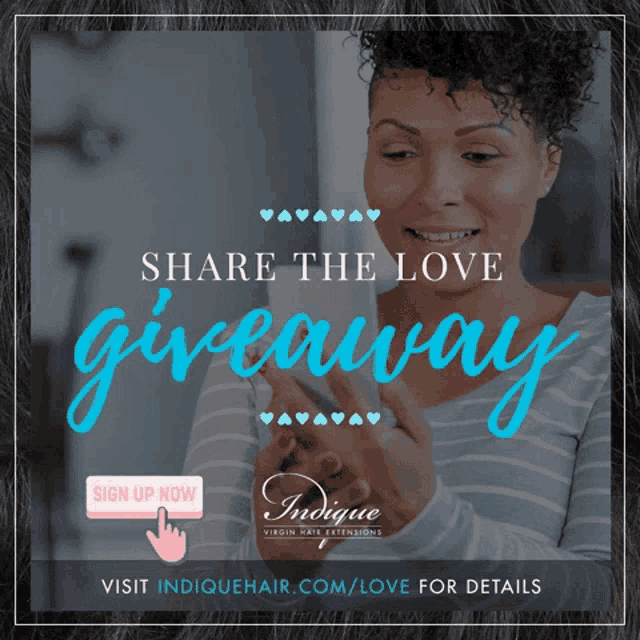 an advertisement for virgin hair extensions says share the love giveaway sign up now