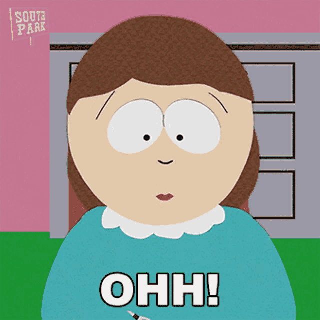 a cartoon character from south park is holding a syringe and says ohh
