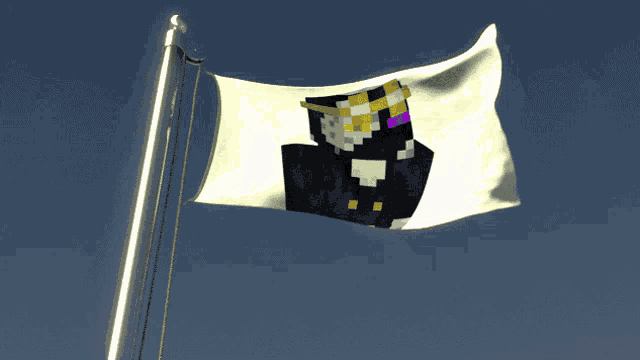 a white flag with a minecraft character on it is waving in the wind