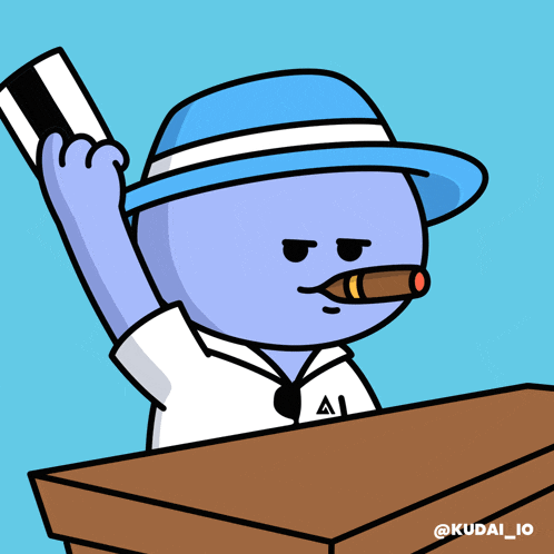 a cartoon of a man holding a card and a cigar
